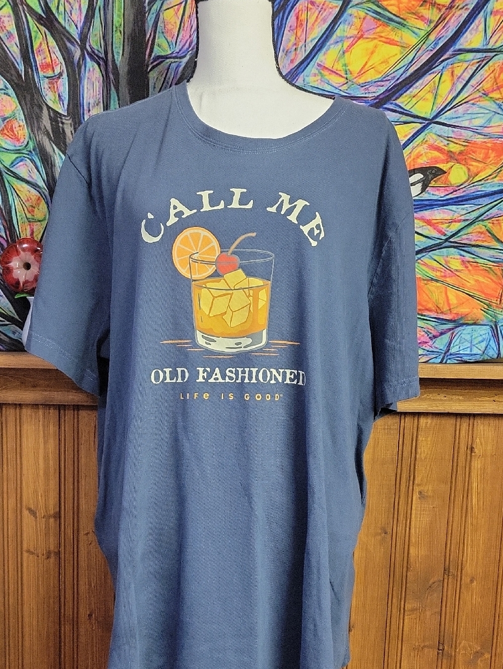 Life Is Good Men's Blue 'Call Me' Old Fashioned Graphic Tee Xxxl